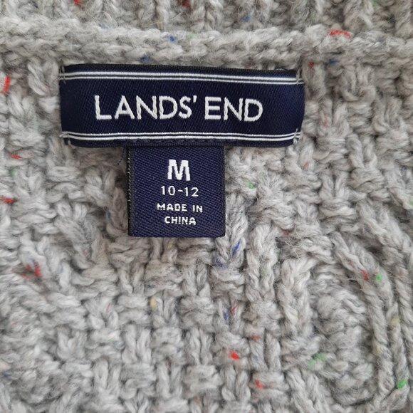 Lands' End Women's Cotton Wool Blend Gray Cable Knit Sweater Medium (10-12) - Picture 5 of 6